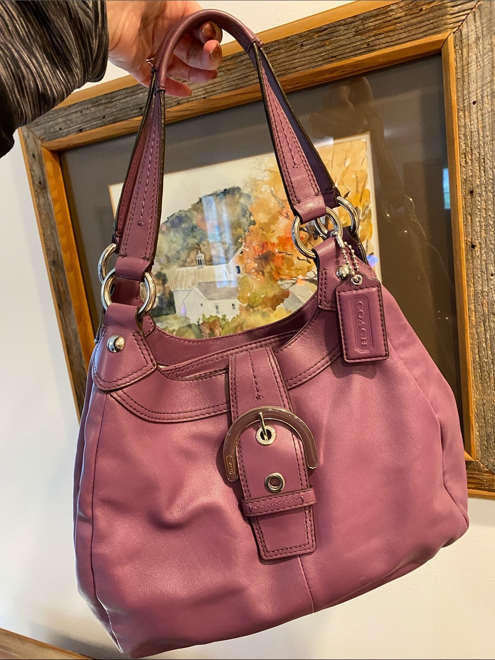 Coach SoHo Hobo Leather Shoulder Bag F17219 SV/Berry Purse Lynn - Picture 9 of 17